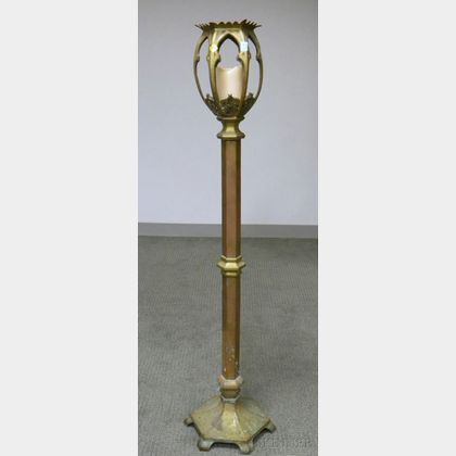 Gothic Revival Cast Brass Torchiere. 