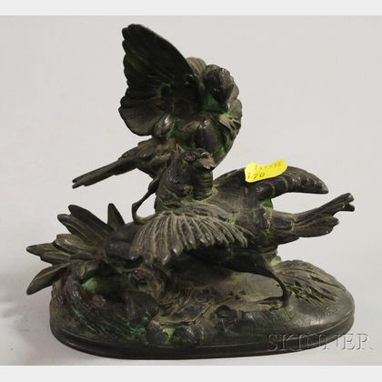 Patinated Spelter Figure of Birds at a Nest