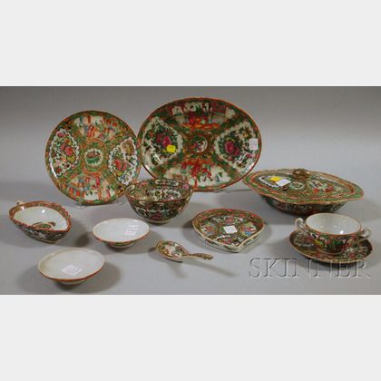 Approximately Ten Pieces of Chinese Export Porcelain Rose Medallion Tableware