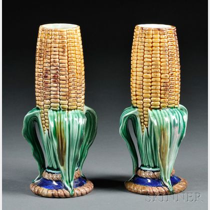 Pair of Wedgwood Majolica Cornhusk Vases