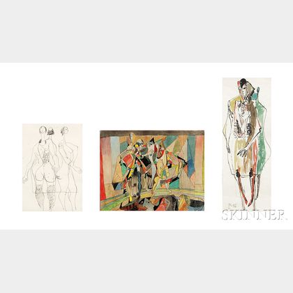 Francis Littna (Czech/British, 1903-1973) Three Works: Standing Woman