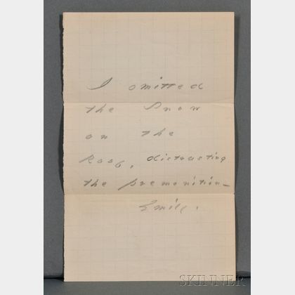 Dickinson, Emily (1830-1886) Autograph Note Signed, undated.