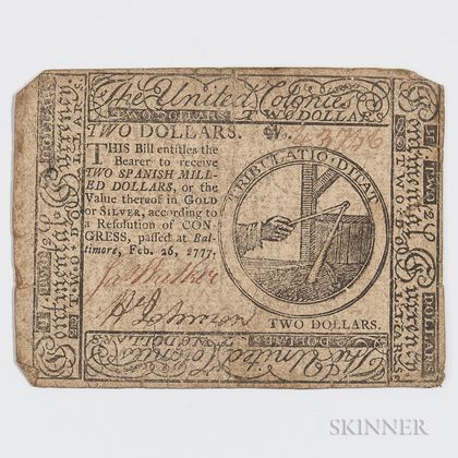 February 26, 1777 $2 Continental Currency Note