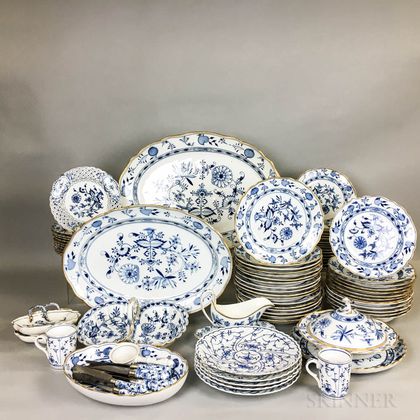126 Pieces of Meissen Blue Onion Porcelain Tableware. Estimate $1,000-1,500