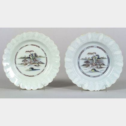 Two Delftware Polychrome Decorated Bianco-Sopra-Bianco Plates