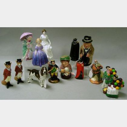 Fourteen Assorted Small Royal Doulton Porcelain Figures and Toby Jugs