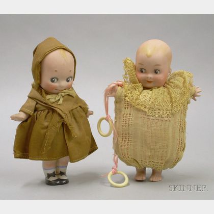 Two Small All-Bisque Dolls