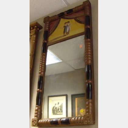 Empire Partial-gilt and Ebonized Split-baluster Mirror with Reverse-painted Glass Tablet Depicting Children in a Draped Surround