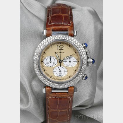 Stainless Steel and Diamond "Pasha" Chronograph Wristwatch, Cartier