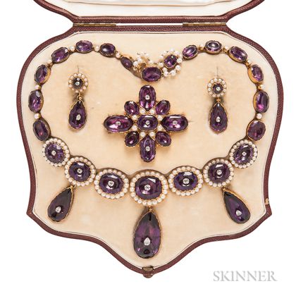 Early Victorian Gold, Amethyst, and Diamond Demi Parure
