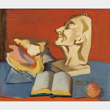 Jan Matulka (Czechoslovakian/American, 1890-1972) Still Life with Conch Shell and Portrait Bust of Voltaire