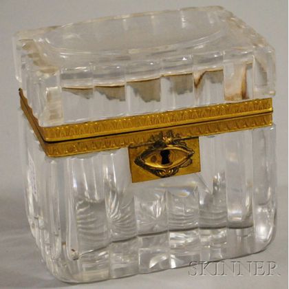 Bohemian Colorless Cut Glass Box with Etched Figures in a Landscape-decorated Lid