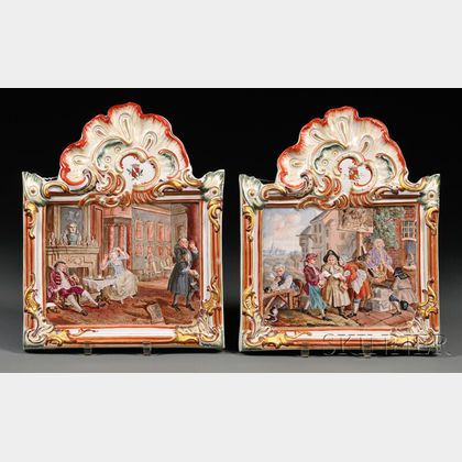 Pair of French Hand-painted Faience Wall Plaques