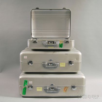 Three Pieces of Vintage Zero Halliburton Aluminum Luggage
