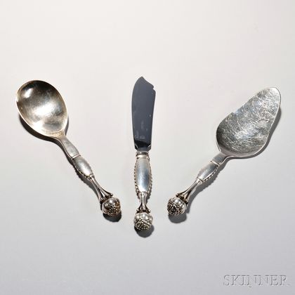 Georg Jensen Cake Knife and Server and a Serving Spoon 