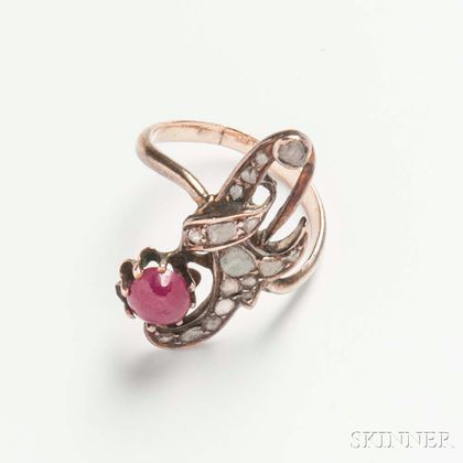 Antique Rose Gold, Ruby, and Rose-cut Diamond Ring