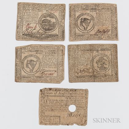 Four 1776 Continental Currency Notes