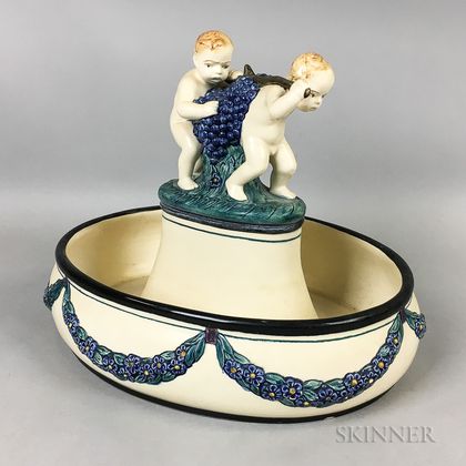 German Ceramic Centerpiece with Grapes and Putti