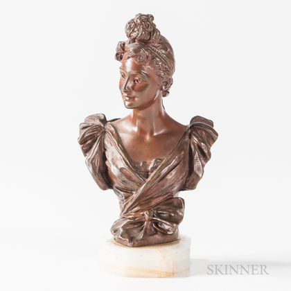 Georges Van Der Straeten (Belgian, 1856-1928) Bronze Model of a Victorian-style Maiden