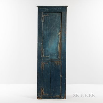 Small Blue-painted Pine Chimney Cupboard