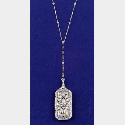 Art Deco Platinum, Diamond and Sapphire Pendant Necklace