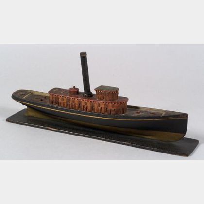 Carved, Inlaid, and Painted Steam Trawler Model