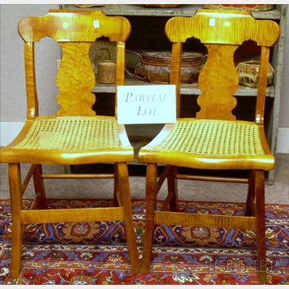 Three Classical Caned Tiger and Birds-eye Maple Side Chairs. 
