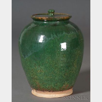 Green-glazed Redware Covered Jar