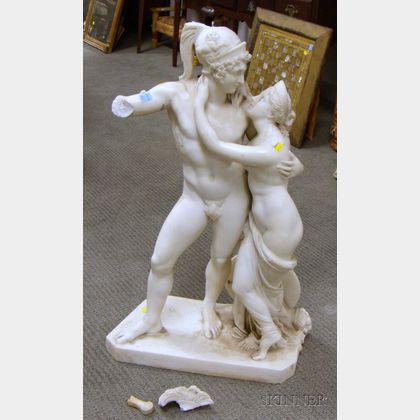 Carved Marble Statue of a Spartan Warrior and Maiden