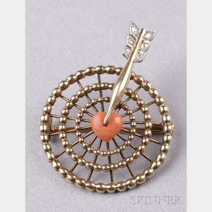 Coral and Diamond Target Brooch, Cartier, 