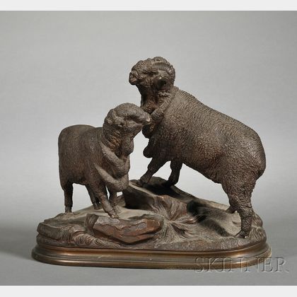 Jules Moigniez (French, 1835-1894) Bronze Figure of Merino Ram and Sheep
