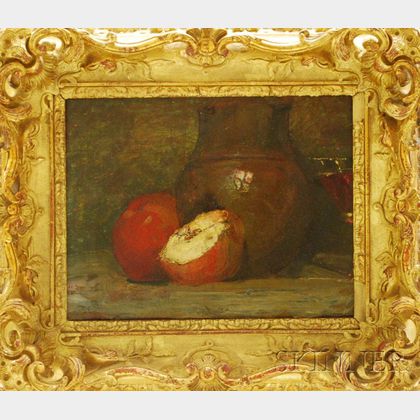 Attributed to Louis Orr (American, 1879-1961) Still Life with Apples and Ceramic Vase.