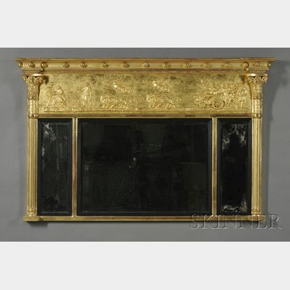 Adam-style Carved and Gilded Overmantel Mirror