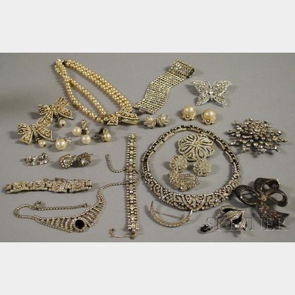 Group of Paste, Rhinestone, and Pearl Costume Jewelry