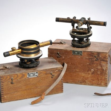 Two Bostrom-Brady Manufacturers Surveyors Levels, Atlanta, Georgia, model numbers 4 and 5, both with 10-in. scopes with fine adjustmen 