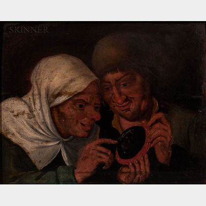 Manner of Pieter Bruegel the Elder (Flemish, 1525-1569) The Sense of Sight: Peasant Couple with a Mirror