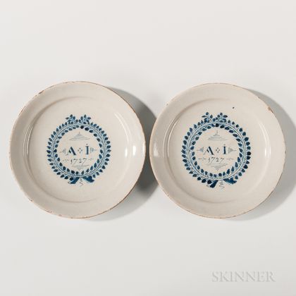 Pair of Dated English Tin-glazed Earthenware Marriage Plates