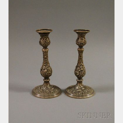 Pair of Kirk Sterling Silver Repousse Candlesticks