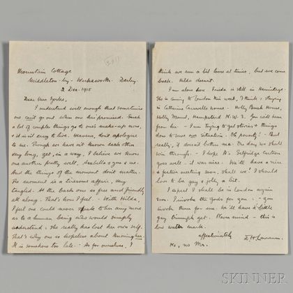 Lawrence, David Herbert (1885-1930) Autograph Letter Signed, 2 December 1918.