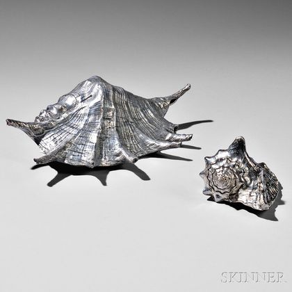 Two Italian Silvered Conch Shells