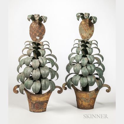 Pair of Painted Metal Pineapple-form Sconces