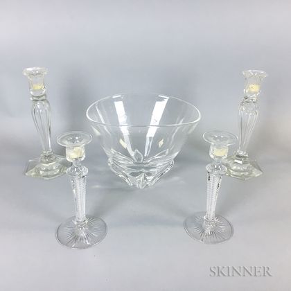 Steuben Colorless Glass Bowl and Two Pairs of Candlesticks