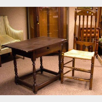 Banister-back Side Chair and a William & Mary Style Pine and Birch Tavern Table with Drawer. 