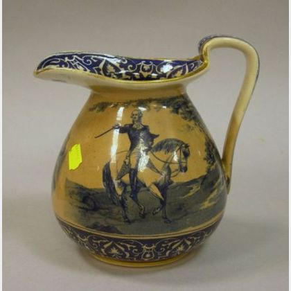 Buffalo Pottery Blue and White George Washington Transfer Decorated Ceramic Pitcher. 