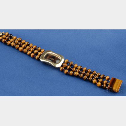 Lady's 14kt Gold and Tiger's-Eye Quartz Wristwatch, Baume & Mercier