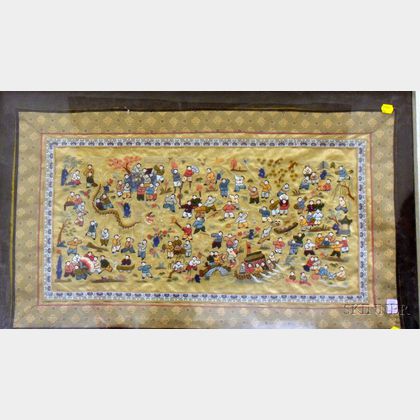 Framed Asian Silk Embroidered Panel