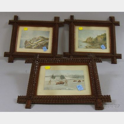 Set of Three Tramp Art Notch-carved Wooden Frames