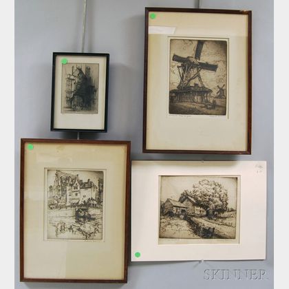 Four Etchings: Three by Frederick Goodrich Robbins (American, 1893-1974),Windmills Koog aan de Zaan , Old Grimburg, Amsterdam