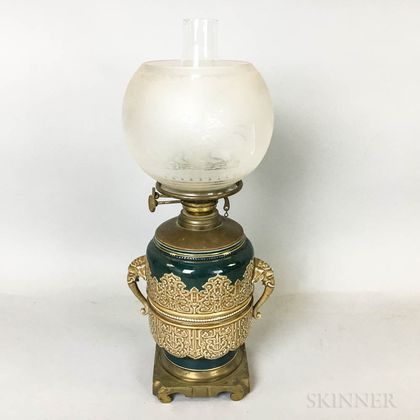 R. Hollings & Co. Brass-mounted Majolica Lamp