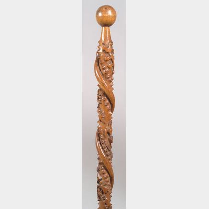 Carved Wooden Folk Art Cane